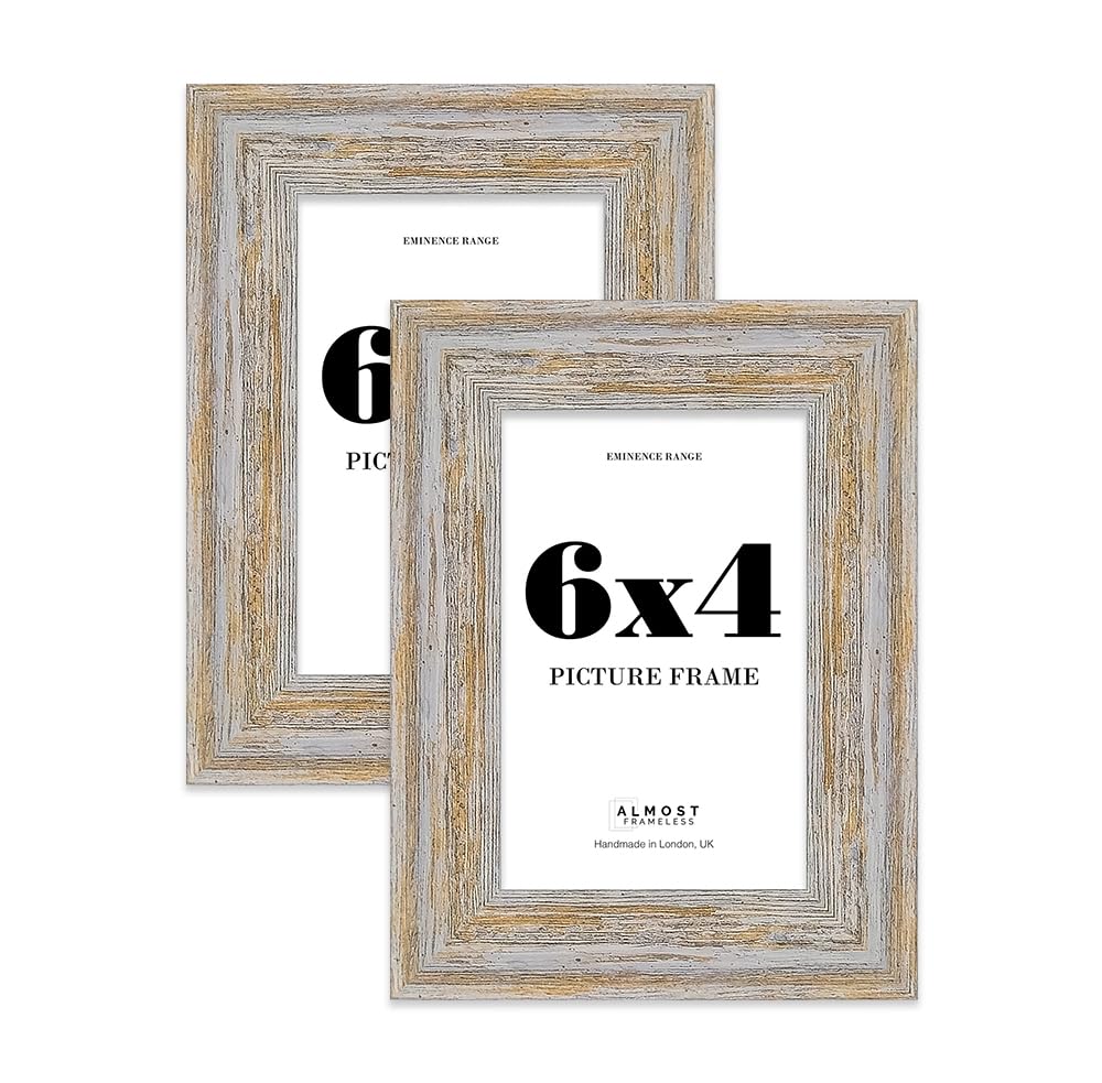 6x4" Walnut Woodgrain Picture Frame - Rustic Wood Industrial Effect Photo Frame for Wall Display, Ideal for Posters, Prints & Home Décor, Wall Hooks and Kickstand, 32mm Edge - 2 Pack
