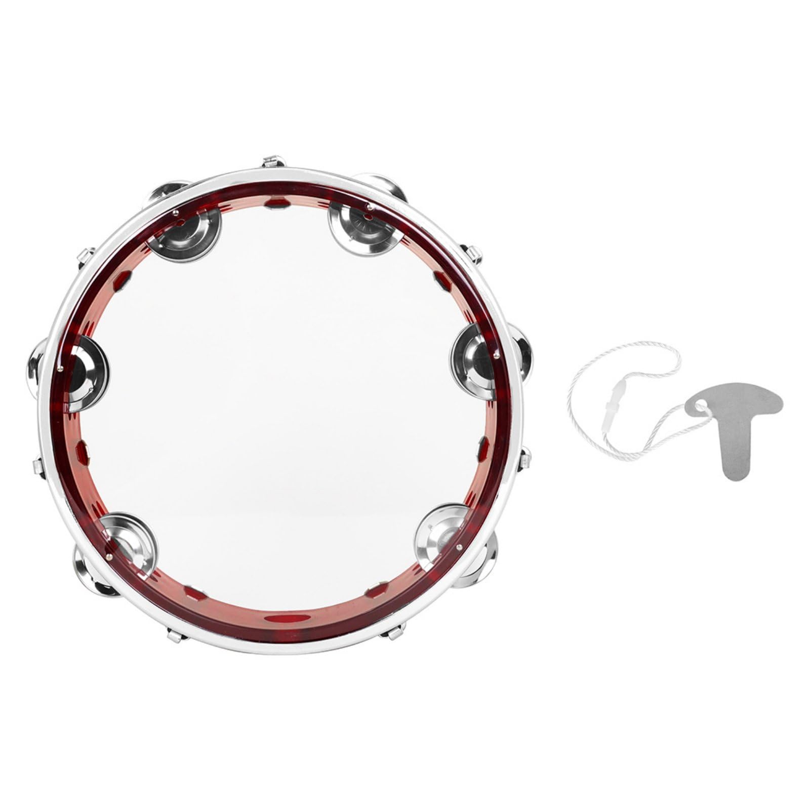 Tamburello per Bambini Tamburo a Mano Strumento a Percussione Accordabile con Chiave Doppia Fila Costruzione Durevole E Metallo Tono Vivido per , color to 2