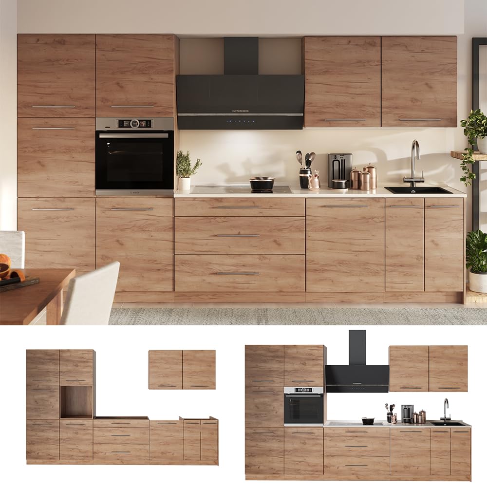 Vicco Zabudowa kuchenna "Fame-Line", Dąb goldkraft/Dąb goldkraft, 340 cm