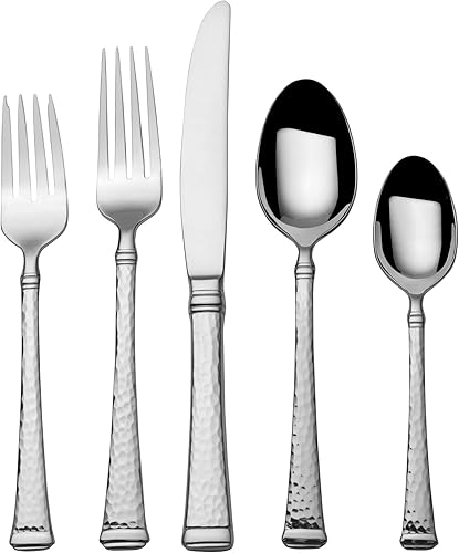 Mikasa Hammered Harmony 18.10 - Juego de cubiertos de acero inoxidable de 65 piezas, servicio para 12
