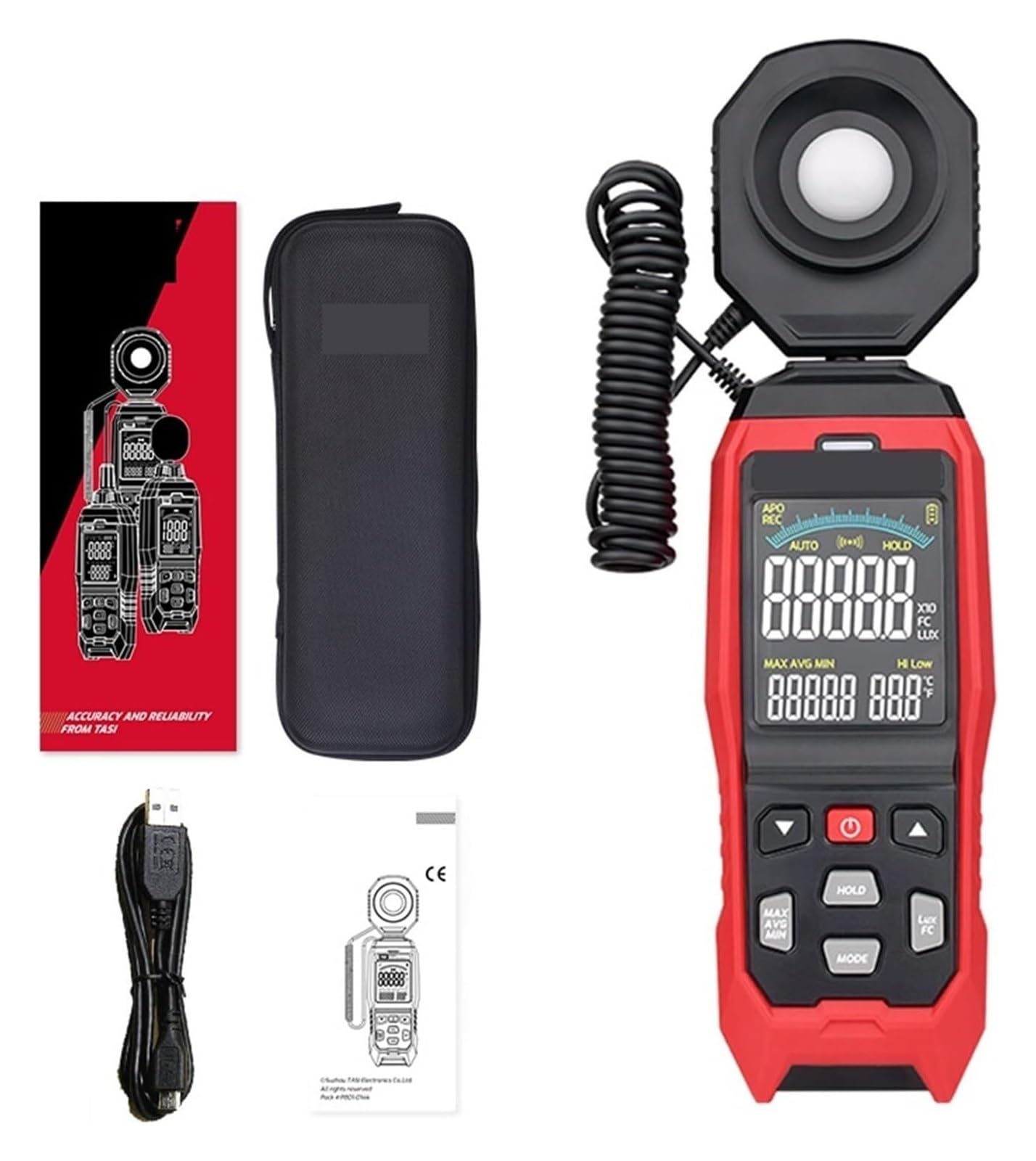 Medidor de Luz Digital, Luxómetro Portátil, Medidor de luz Digital, iluminómetro con sonda Desmontable, fotómetro, comprobador Ambiental, medición de Brillo(632b)