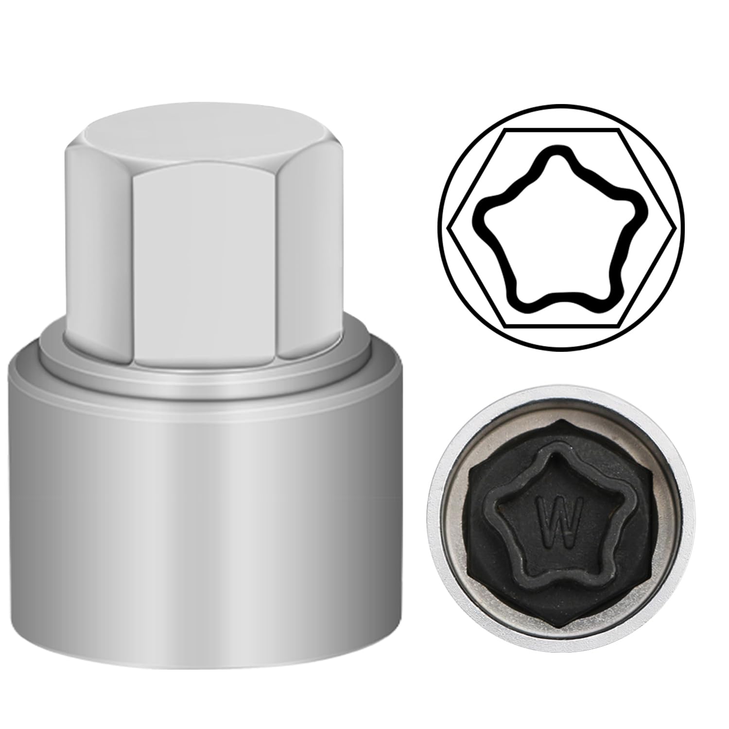 JEUCLEL W Wheel Locking Nut Key Compatible with Audi Series, (Socket OD 27mm - ID 25mm), Wheel Lock Nut Socket Adapter, Wheel Anti-Theft Lug Nut Removal Tool, Anti-Theft Screw Remover