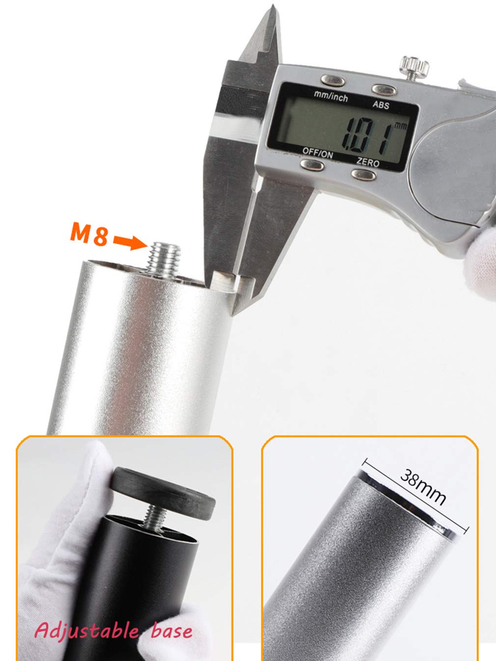 Gambe per Mobili In Metallo,Gambe per Tavoli In Lega di Alluminio,Gambe per Divani Regolabili In Altezza,Gambe per Letto,Con Barra Filettata M8, 0-8 MM Regolabili,4 Pezzi(silver40cm/15.7in)