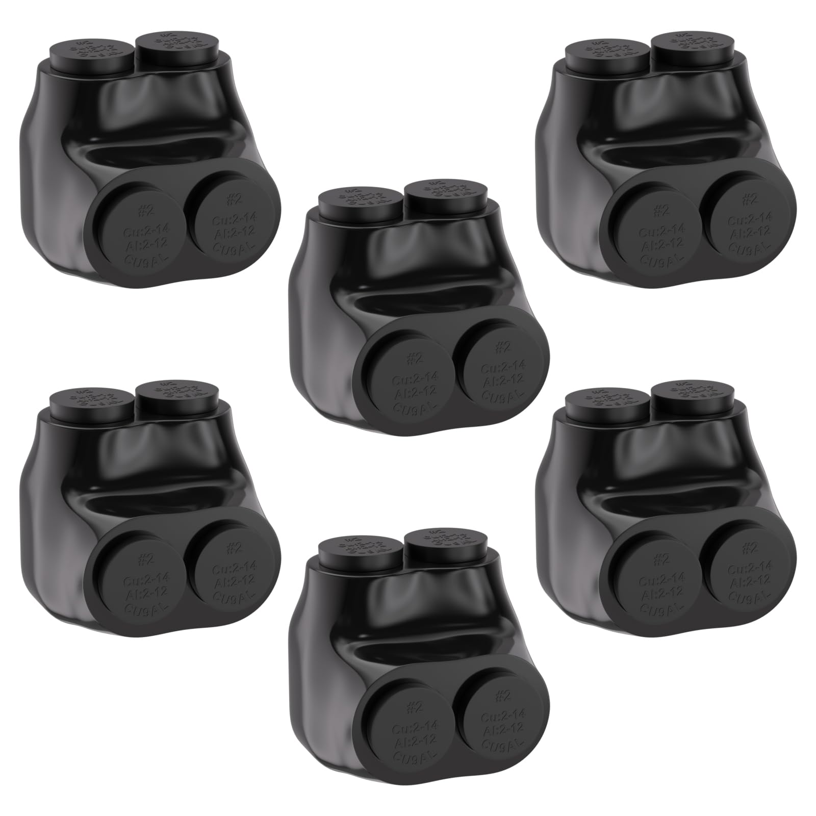 STARELO 6PCS 2 Port Insulated Connector, Single-Sided Splice, Multi Tap Cable Connector for Copper and Aluminum Wires, Slotted Hex, Black Vinyl Coated, Pre-Filled Oxide Inhibitor (2-14 AWG)