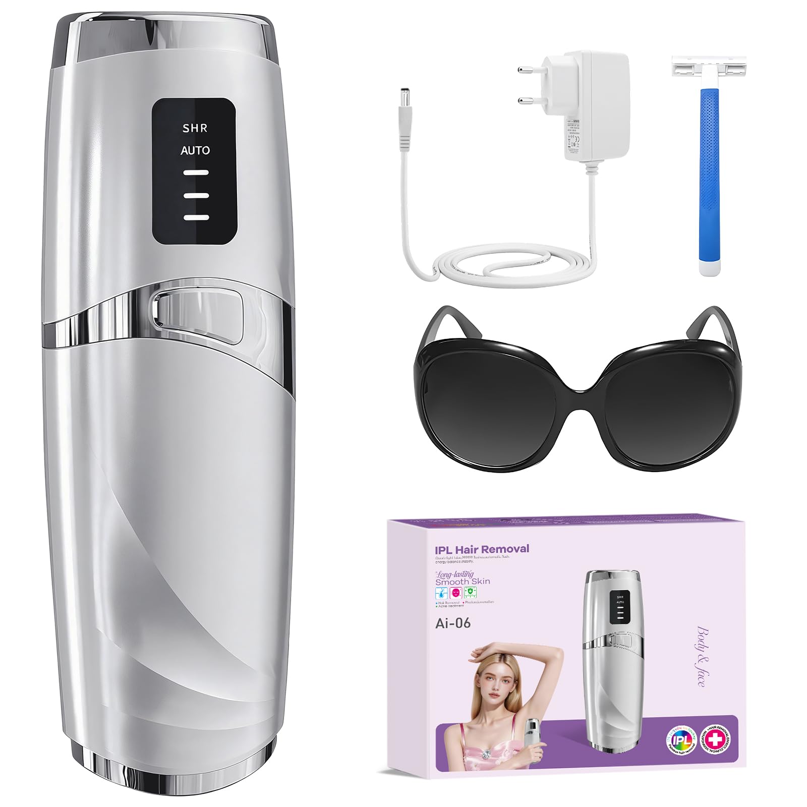 Luce Pulsata, Epilatore Luce Pulsata con Funzione di Raffreddamento, 999,900 Flashs IPL, Epilateur Laser avec 3 Livelli di Energia, per Donna e Uomo, pour Ascelle,Viso, Tutto il Corpo