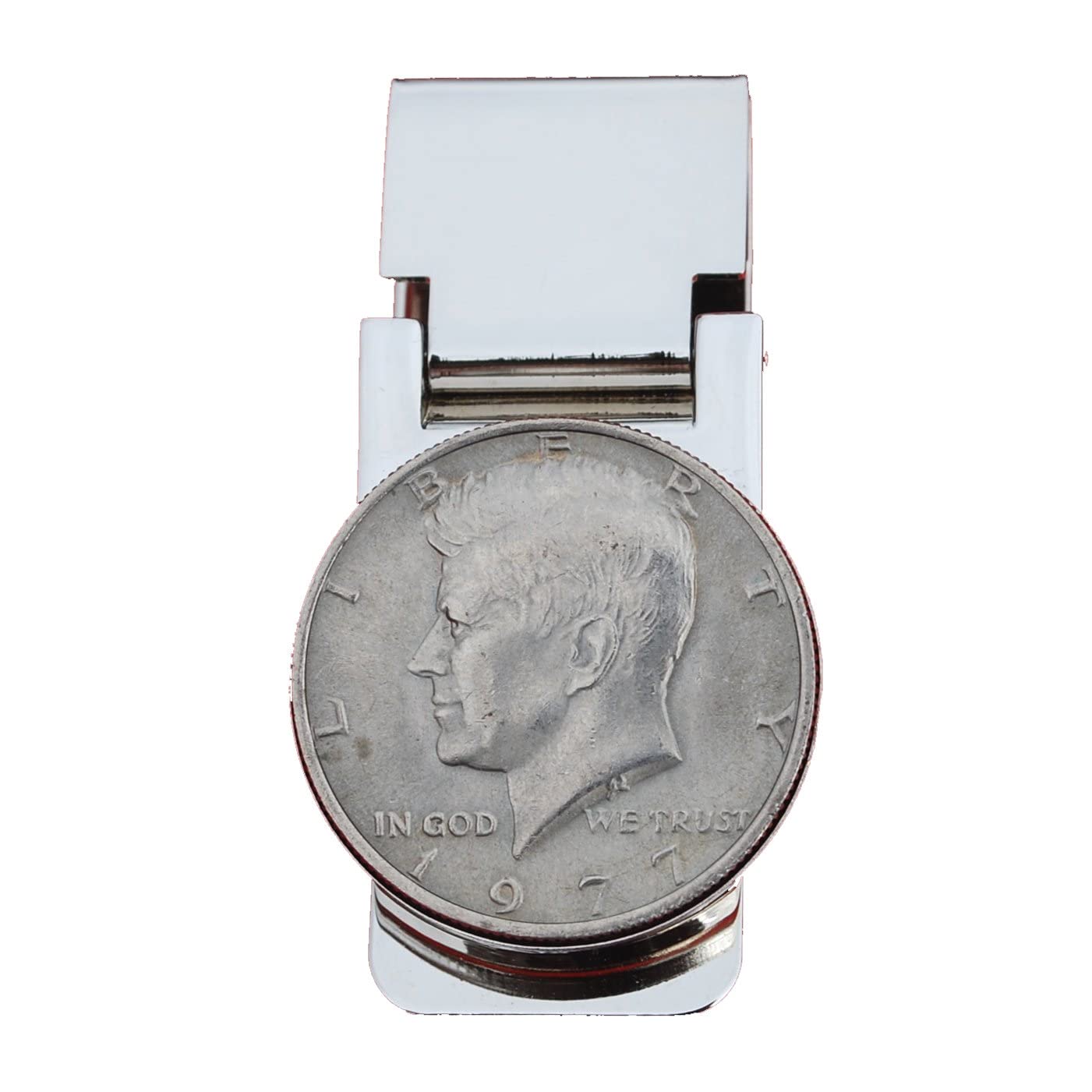 US 1977 Kennedy Half Dollar Coin Hinged Money Clip NEW - Silver Plated Coin Bezel