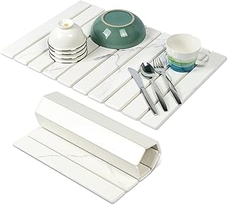 Large Stone Drying Mat for Kitchen Counter - 24"x16"Quick Drying Fast Absorbent Non-Slip kitchen Dish Drying Mats, Friendly Foldable Diatomaceous Earth Mats for Dishes Cups,Match Any Countertop