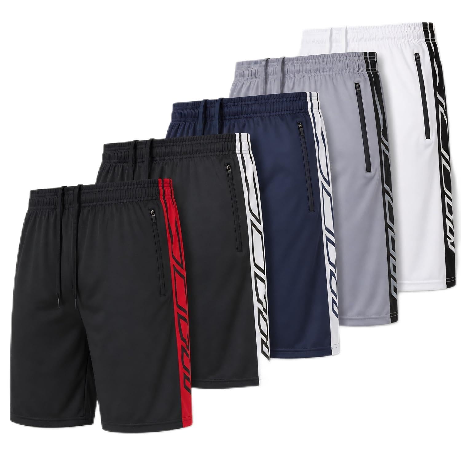 Ultra Performance 5 Pack Mens Athletic Shorts Loose Fit Basketball Short Medium Dry Fit Shorts With Printed Side Panel