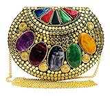 Bolso de metal hecho a mano con perlas de metal, piedra de resina.