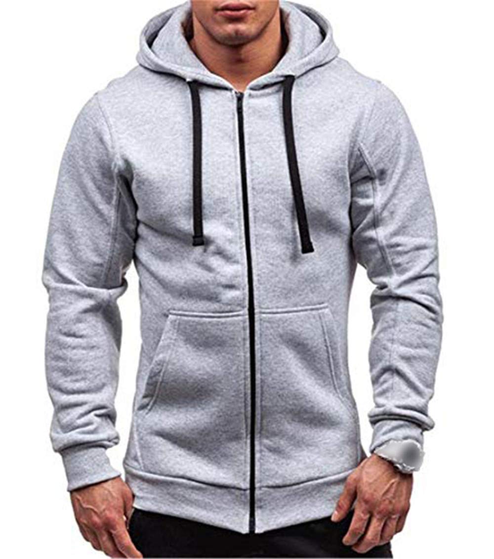 AbendedianMen's Winter Warm Hoodie Full Zip Casual Solid Long Sleeve Cardigan Hooded Jacket Sweashirt Autumn Outwear