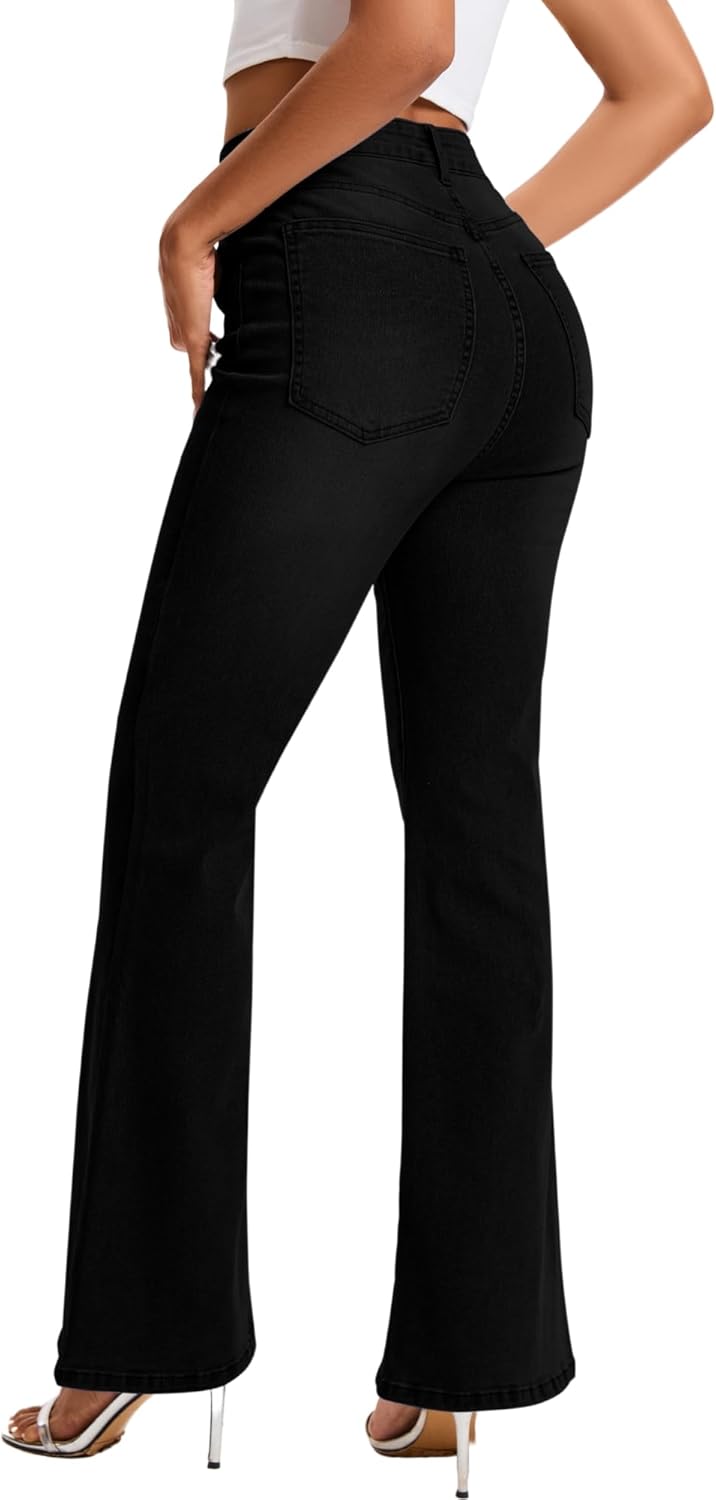 High Waist Flare Jeans for Women Stretchy Vintage Washed Bell Bottom Slim Bootcut Jeans(White,XXL) - Image 2