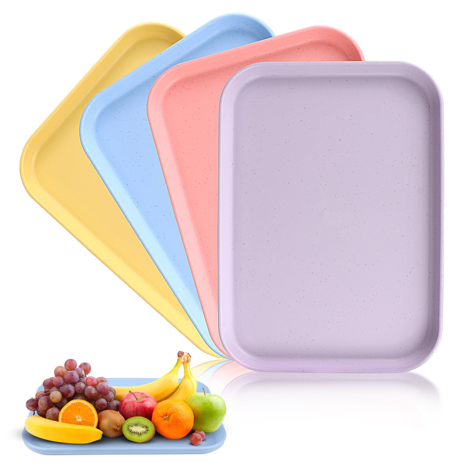 Plastic Trays for Food Serving, 4 Pcs Dinner Tray, Plastic Serving Tray, Small Trays for Tea or Coffee for serving Drinks, Snacks, Tea or Coffee (Pink, Blue, Yellow, Purple)