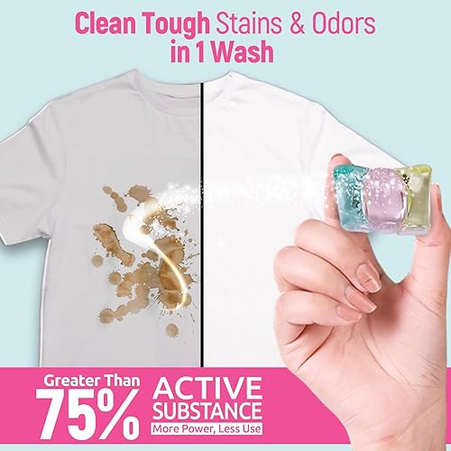 Miniatura 11 de WBM Cápsulas de lavandería 10 en 1, total de 128 unidades, alta eficiencia, ultra concentrado con potente tecnología de levantador de manchas,