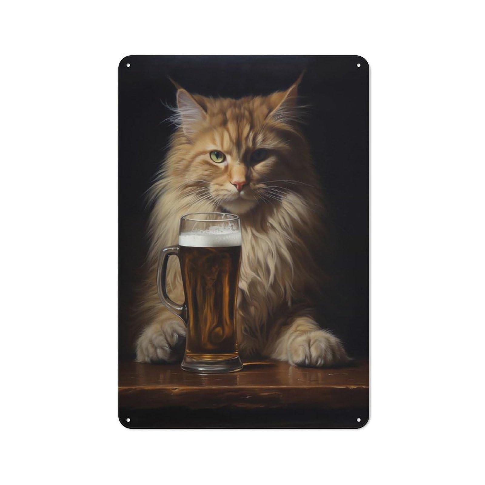 Country Metal Sign with Kitten X Beer Design 30x20cm, Barn Style Rustic Kitchen Decor for Farmhouse Kitchen, Pantry Or Dining Area