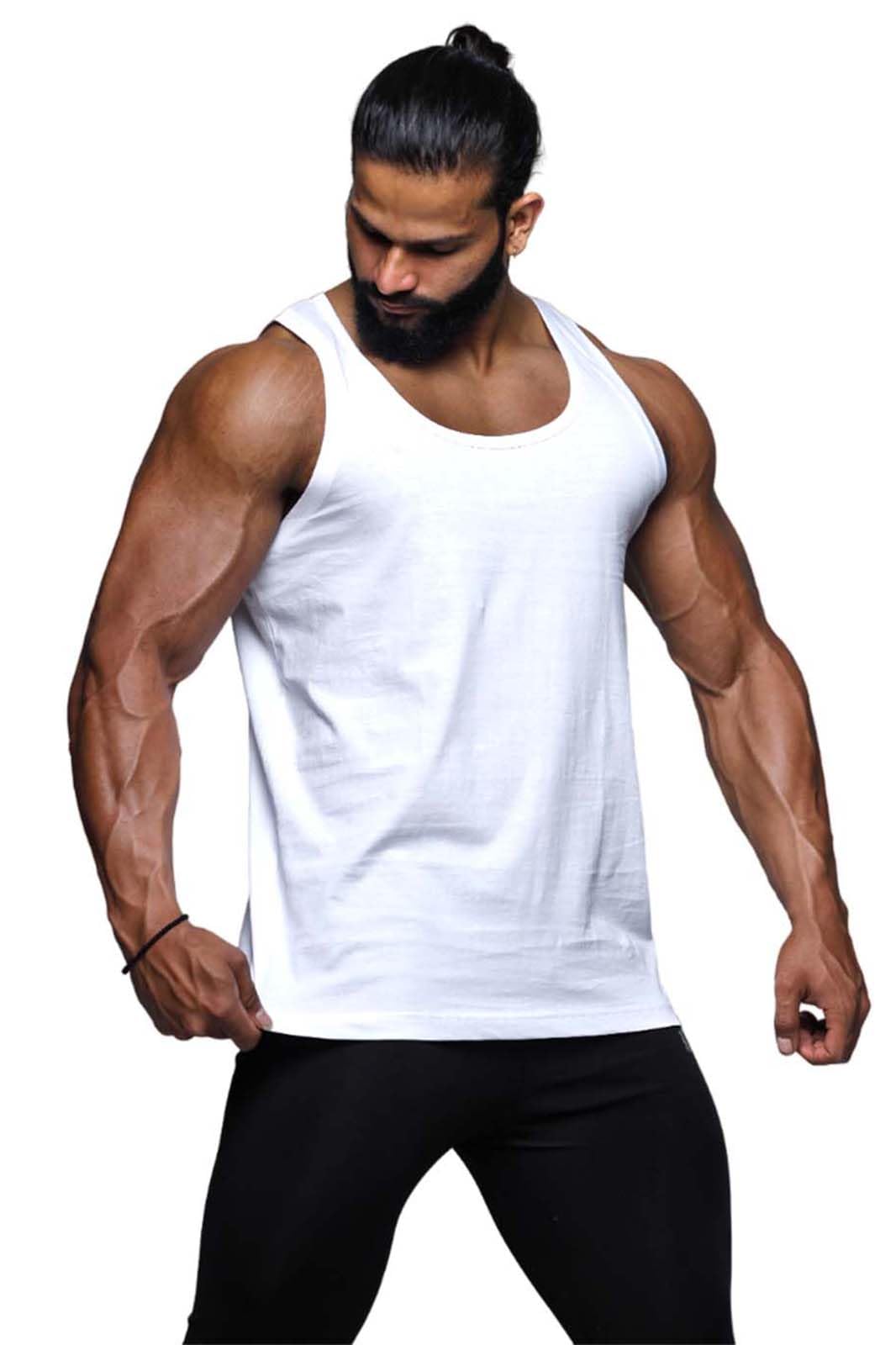 juari be a gentleman Cotton Sleeveless,Regular Fit, Plain Gym Vest for Men (White)-picture-23