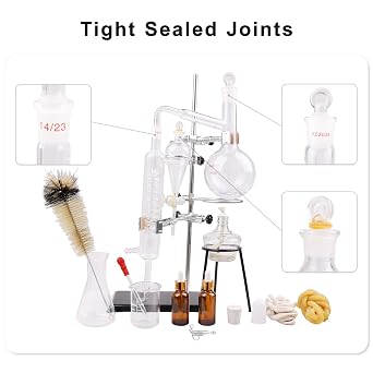 500ml Essential Oil Extraction Distillation Apparatus Kit, Organic Chemistry Lab Glassware Set, Steam Water Distiller Distillation, Home Distilling Kit