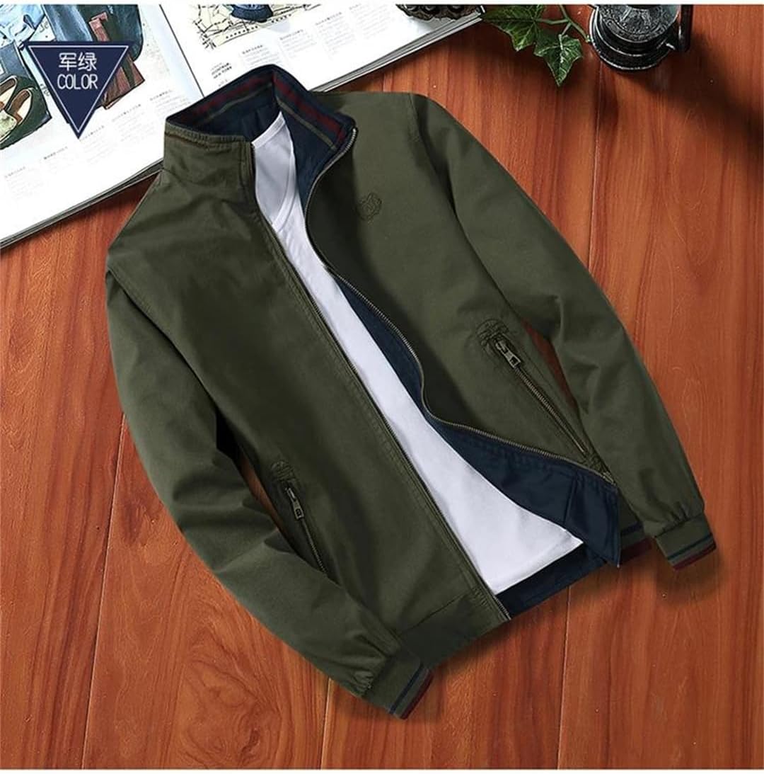 Men's Cotton Zipper Jackets Baseball Pilot Bomber Jacket Casual Slim Fit Double-Sided Wear Coat