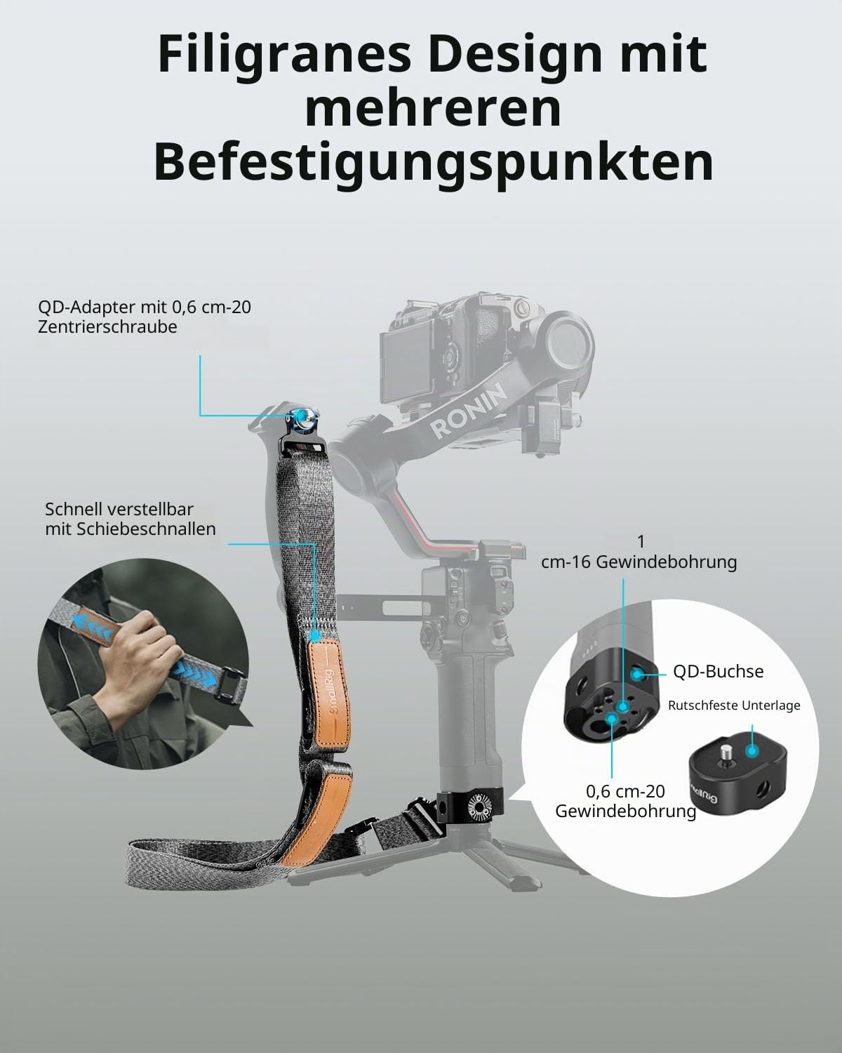 SMALLRIG RS4 Pro Gewichtsreduzierender Schultergurt Shoulder Strap Kompatibel mit Sling-Griff für DJI, Gimbal-Gürtel mit QD Quick Release Buckles für DJI RS4 / RS 4Pro / RS 3 / RS 3 Pro/RS 2-4118C