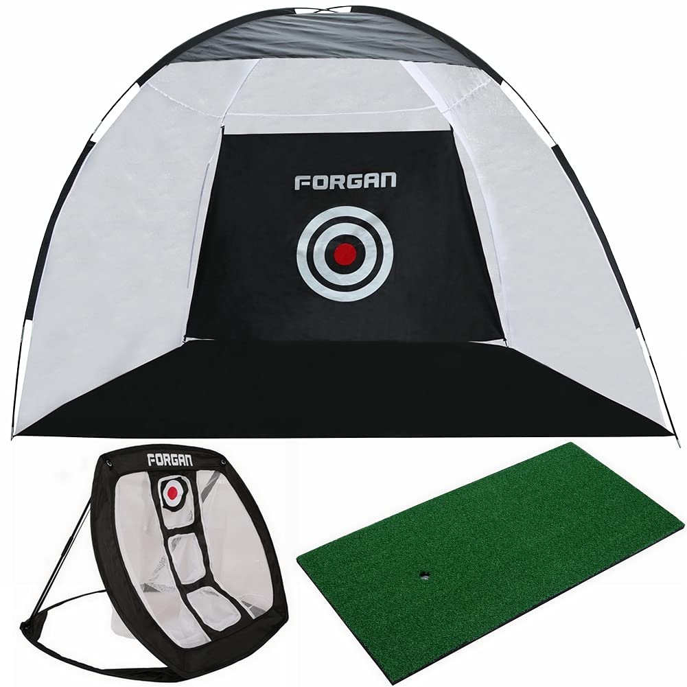 ForganGolf 3-in-1 Practice Centre with 3m/10ft Hitting Net, 80cm Chipping Net and Mat