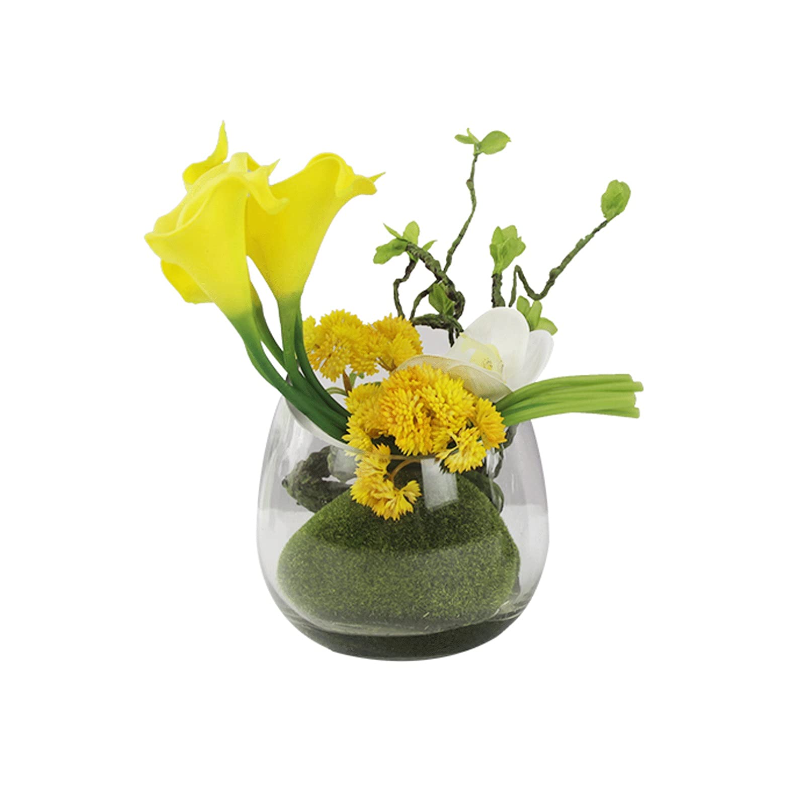 Aioneer Artificial Flowers Artificial Calla Lily Potted Plant, Fake Bonsai Potted Flower Arrangements With Glass Vase For Office, Bedroom, Table Centerpieces (B A)-B-A