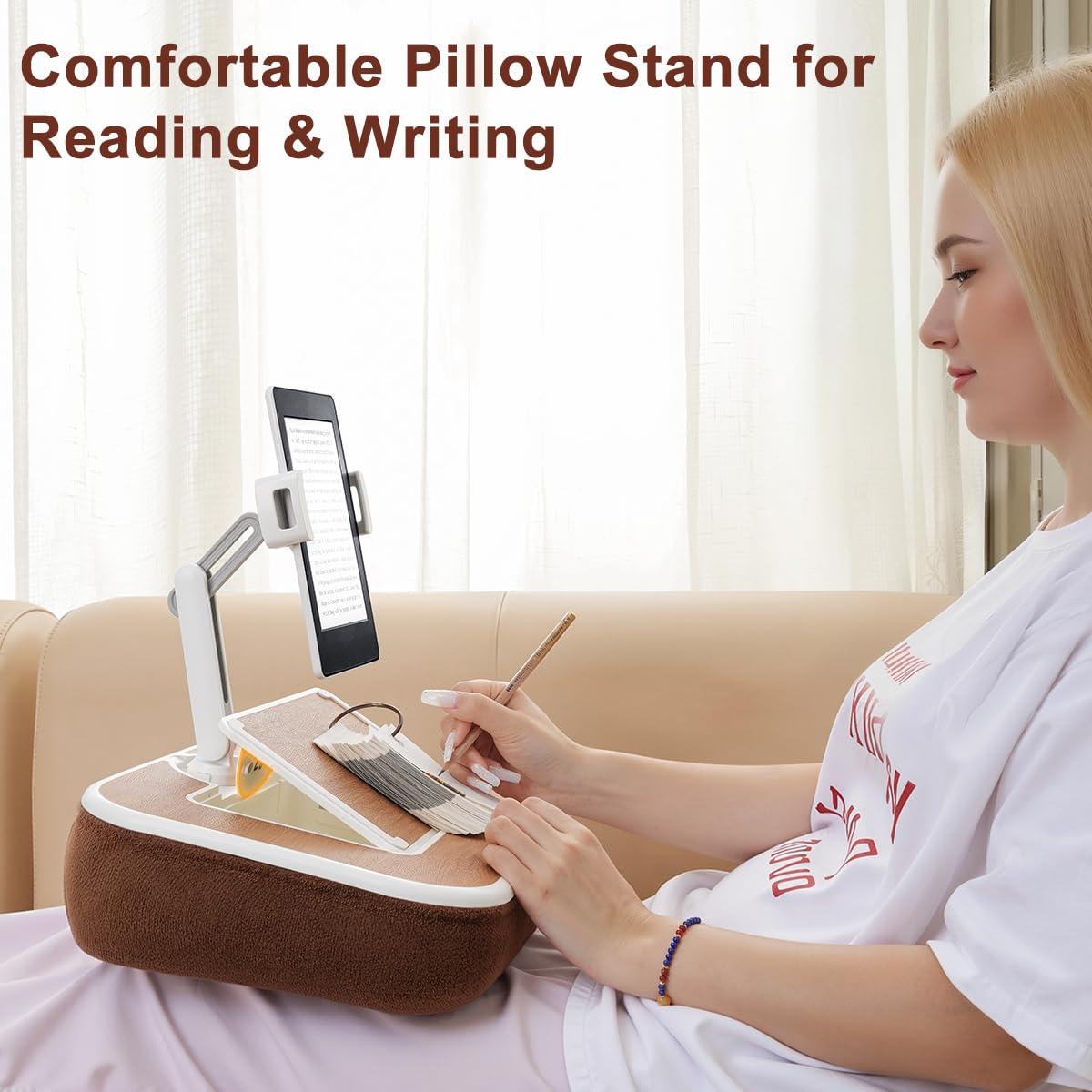 Tablet Pillow Stand,Phone Holder for Bed,Laptop Lap Desk with Snack Bowl,360° Rotating Clip Compatible with 4.7-13" iPad/Kindle/Phone,11-15" Laptop,Hands-Free Reading and Relaxation on Bed(): Wood Grain
