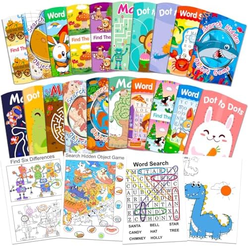 Elfew 20Pack Small Activity Books for Kids Age 4-8,8-12, Kid Party Favour Gift,Over 280 Different Games, Challenging Activities for Loot Bags, Travel Games, Kids Birthday Goodies Bag Stuffers