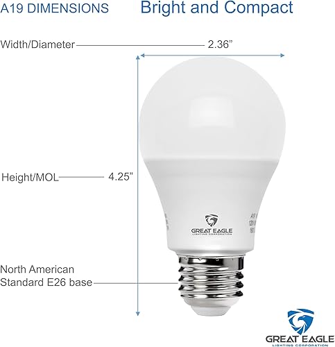 Miniatura 2 de Great Eagle Lighting Corporation Bombilla LED equivalente a A19 de 75 W, certificación UL, blanco cálido de 2700 K, no regulable, repuesto estándar