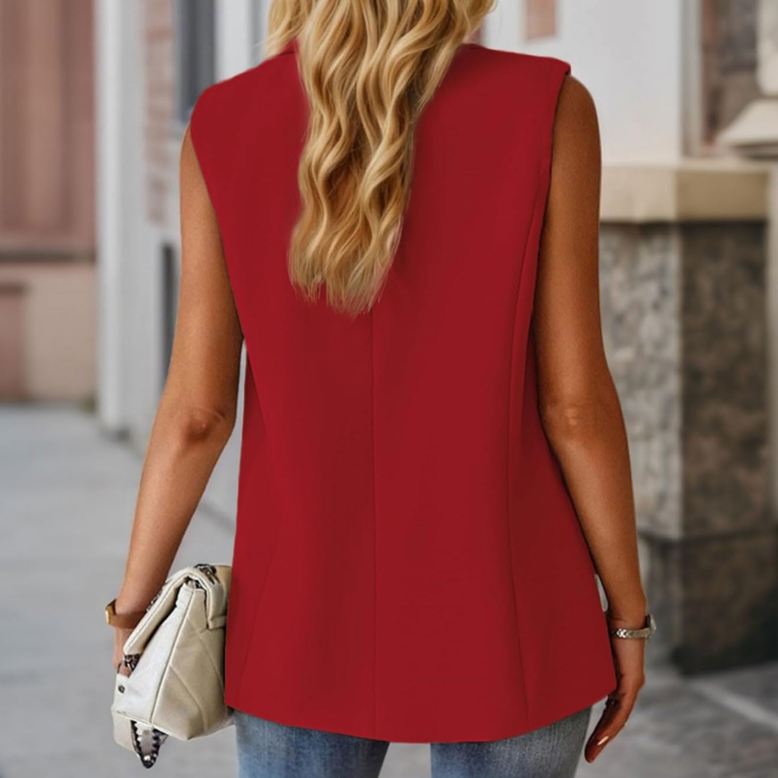 Gilet sans manches pour femme - Blazer boutonné ouvert sur le devant - Veste habillée - Tenue décontractée - Vêtements de travail de bureau