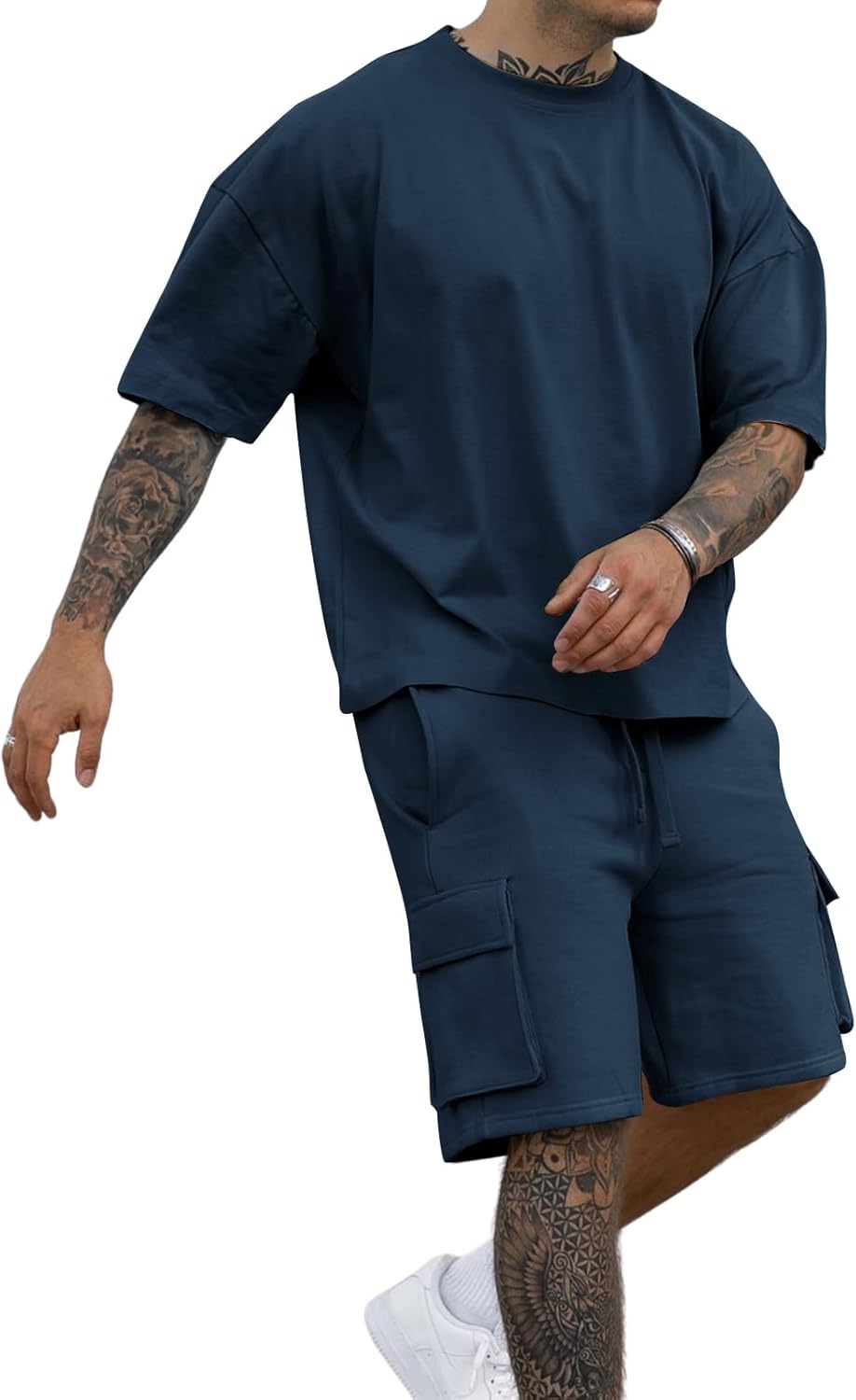Opomelo Mens Short Sets 2 Piece Outfits - Casual Summer Short Sleeve Sweatsuits Sets for Men with Cargo Pocket