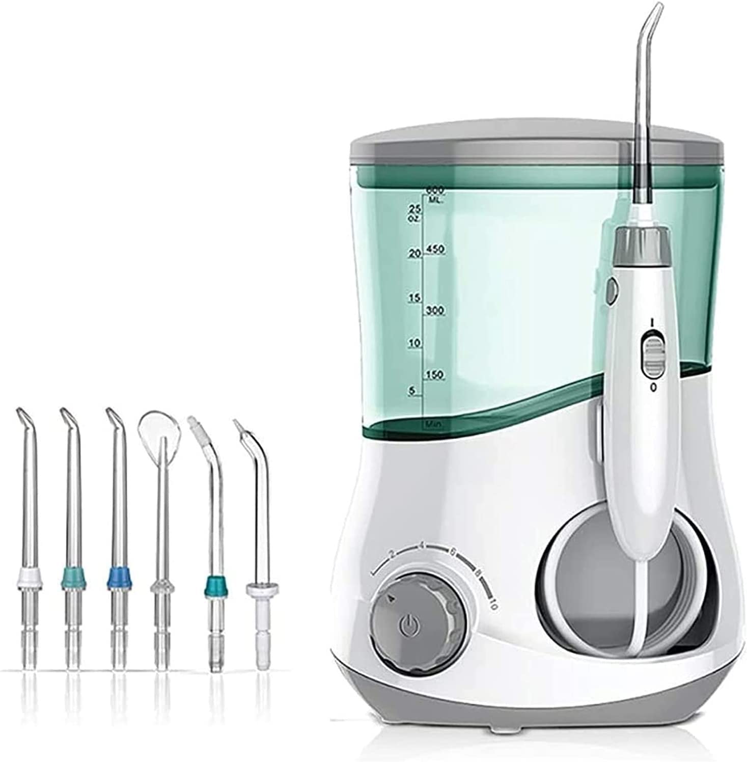 Irrigatore Orale Portatile con Filo interdentale, irrigatore Dentale Orale a Tempo Intelligente, pulitore for Denti Elettrico con ugello Rotante a 360° e 6 Punte a Getto, for casa, Viaggi