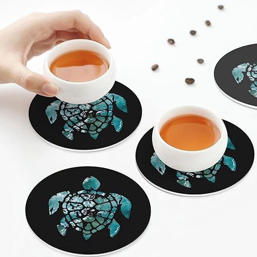 Miniatura 6 de Juego de 6 posavasos de tortuga marina para bebidas, posavasos absorbentes de piel sintética para mesa de café, decoración del hogar, regalo de