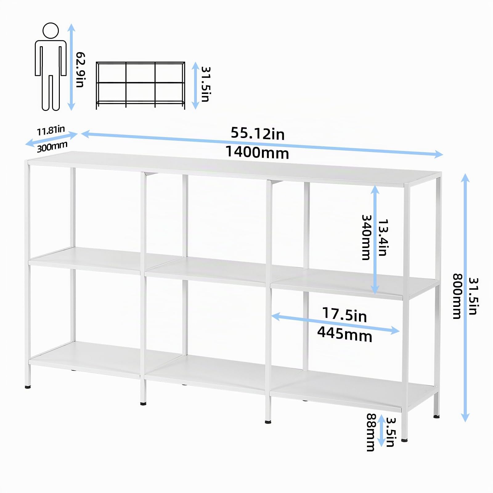 HDANI Mesa de sofá consola de 140 cm con 3 estantes, mesa de entrada estrecha con marco de metal, mesa industrial detrás de mesas de sofá, moderno soporte de TV para pasillo, sala de estar, dormitorio