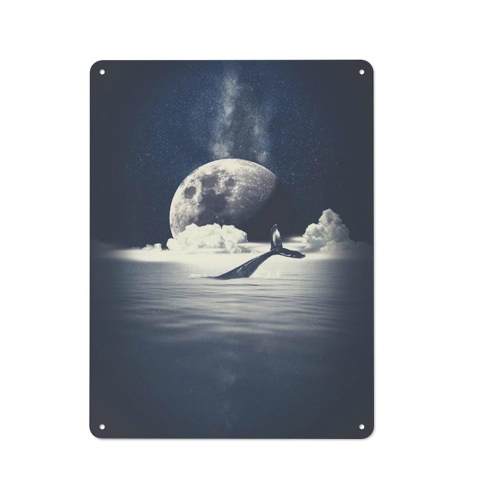 Junmoney Galaxy Moon Whale Country Farmhouse Metal Sign 40X30cm, Farmhouse Wall Decor For Dining Room, Cafe, Entryway Or Family Room