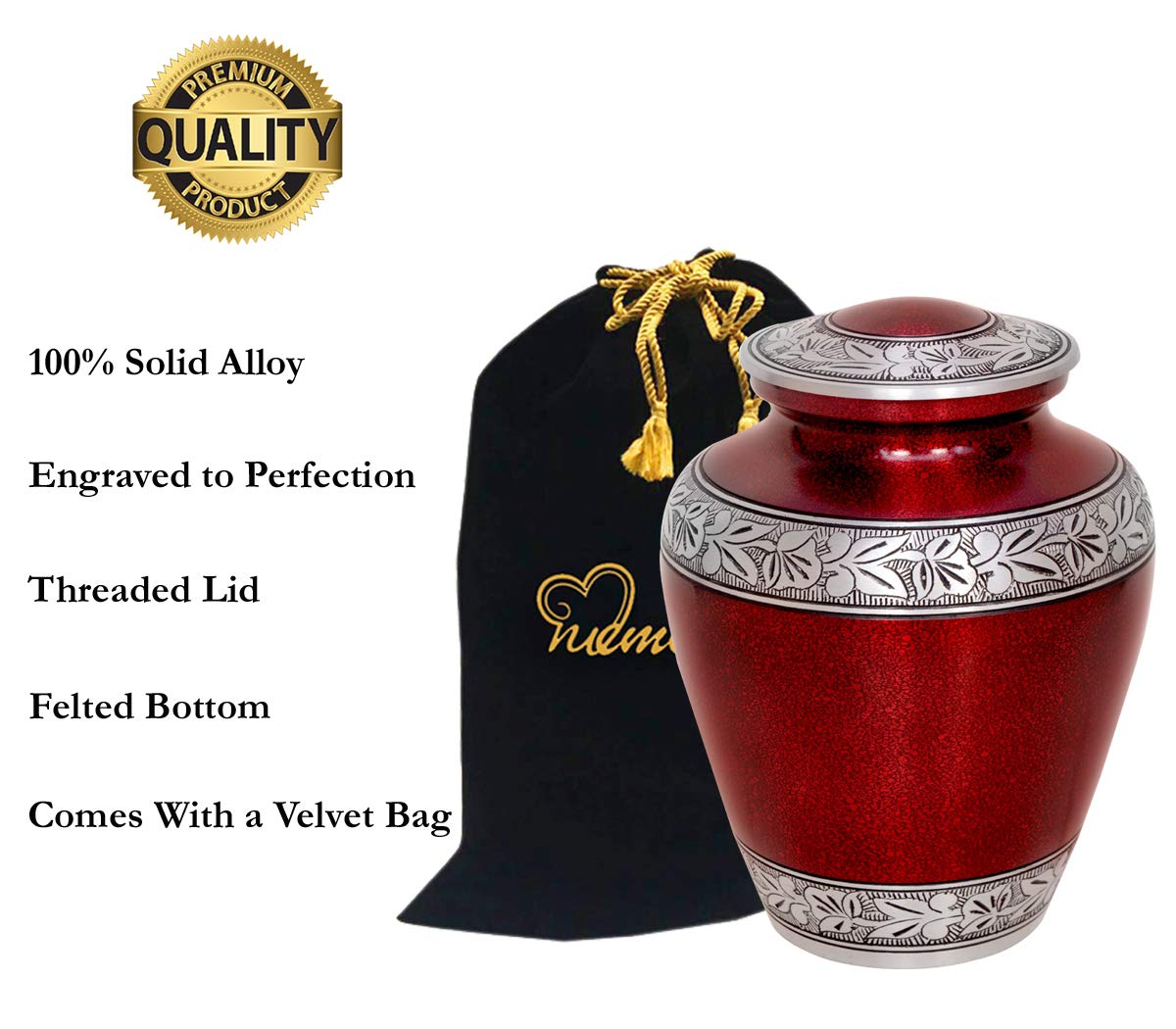Elite Crimson Cloud and Silver Cremation Urn - Large Crimson Funeral Urn with Free Bag - Handcrafted Adult Crimson Urn for Human Ashes - New ~ Good Deal