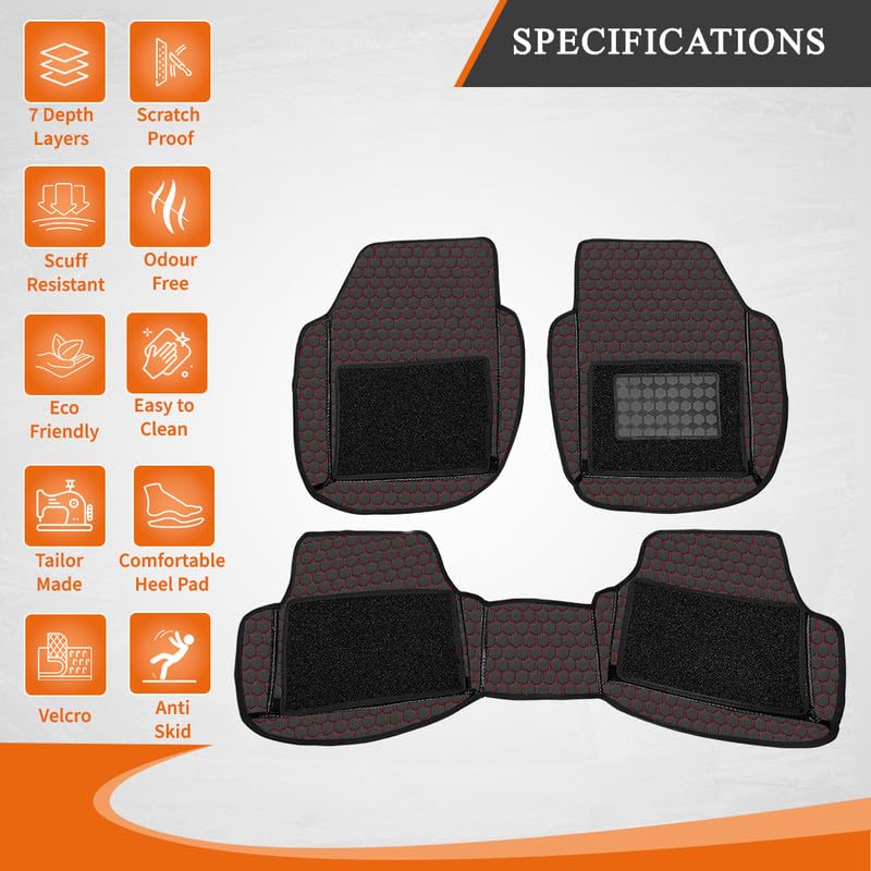 Image of SuperTech 7D Universal Fit Car Foot Mat for Kia Seltos 2019-2022 | Luxury 7D Floor Mats | Waterproof, Dustproof, Anti-Slip, Full Coverage |Black Red