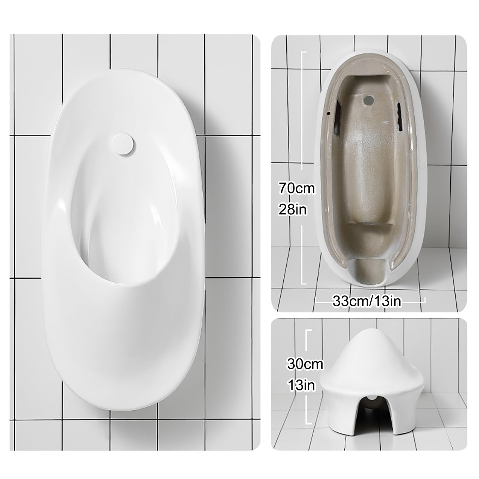 Urinarios de Cerámica para Hombre con Doble Descarga, Desviador de Orina de Montaje en La Pared para Uso Doméstico y Comercial, para Bares, Hoteles, Baños Públicos