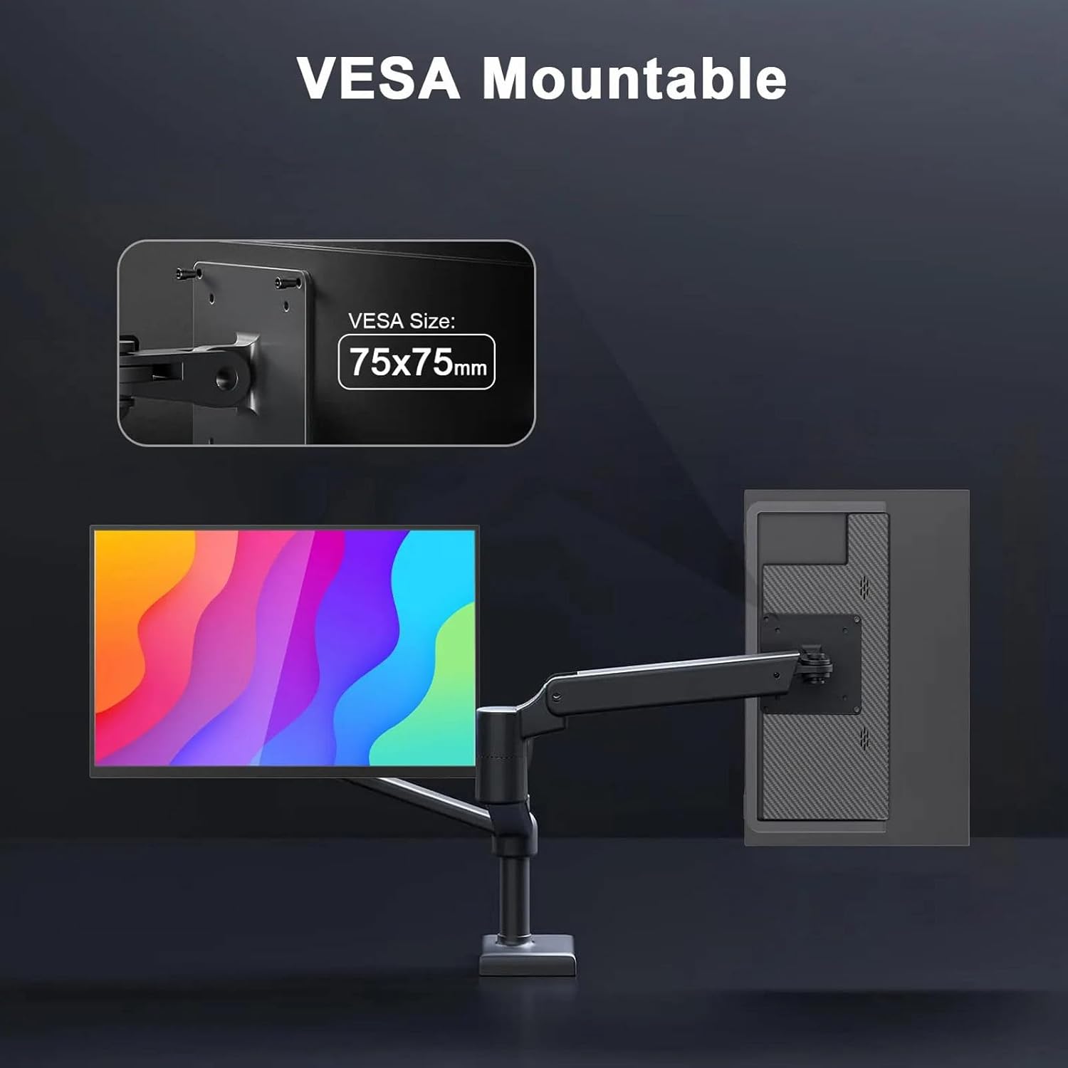 Portable monitor mounted on a VESA arm