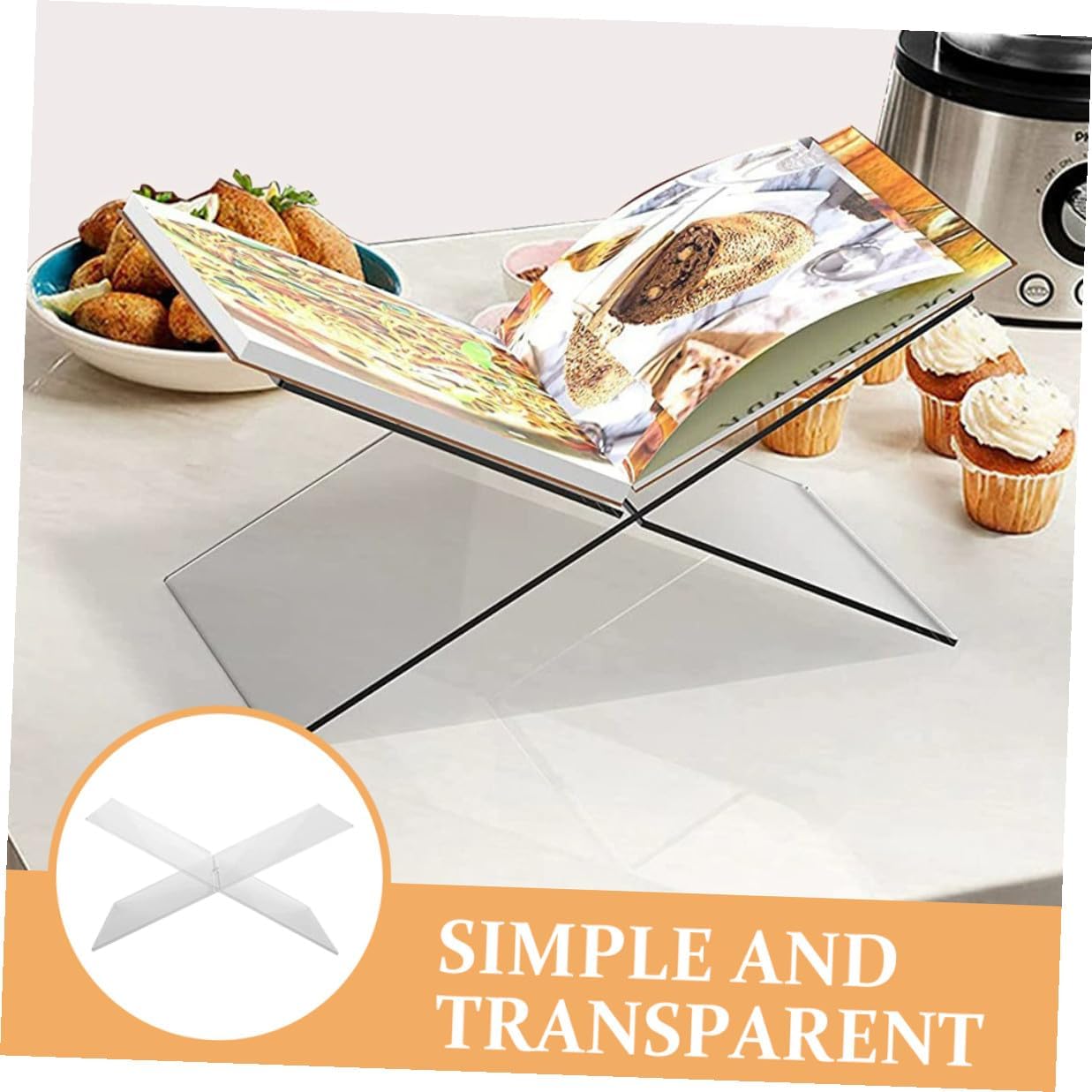 Acrylic Recipe Book Stand 28x15.1x15.5cm Kitchen Book Holder Display Rack for Cookbooks and Music Sheets with 5mm Thick Sturdy Panel