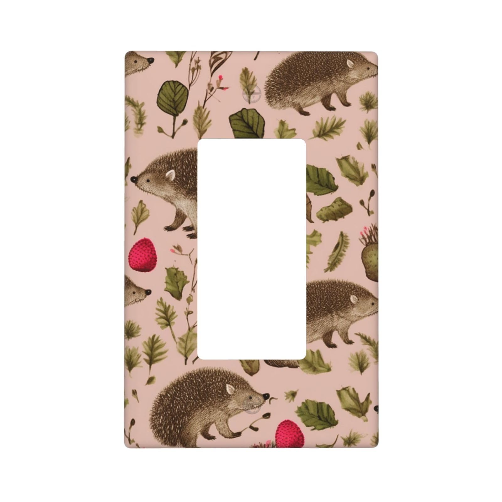 Nonhai Style M Hedgehog Print Wall Plate Cover 1 Gang Light Switch Cover Decorative Single Duplex Wall Plates Mid-Size Decorator Blank Electrical Switch Plate Cover For Electrical Outlets