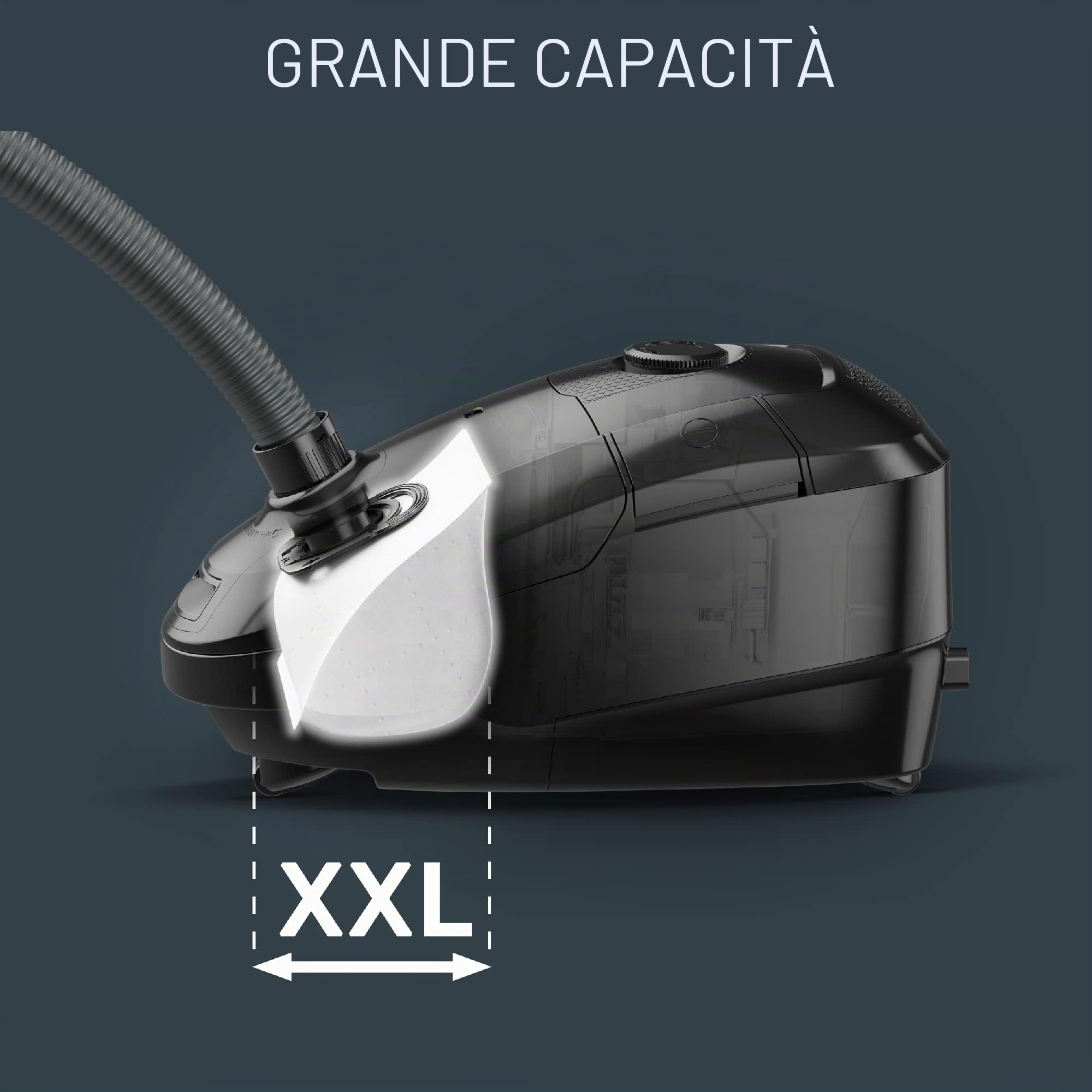 Rowenta Power XXL RO3172 - Aspirapolvere con sacchetto, motore a basso consumo da 900 W, capacità 4,5 l, portata 12 m, elevata filtrazione, sacchetti per la polvere per l'igiene, blu