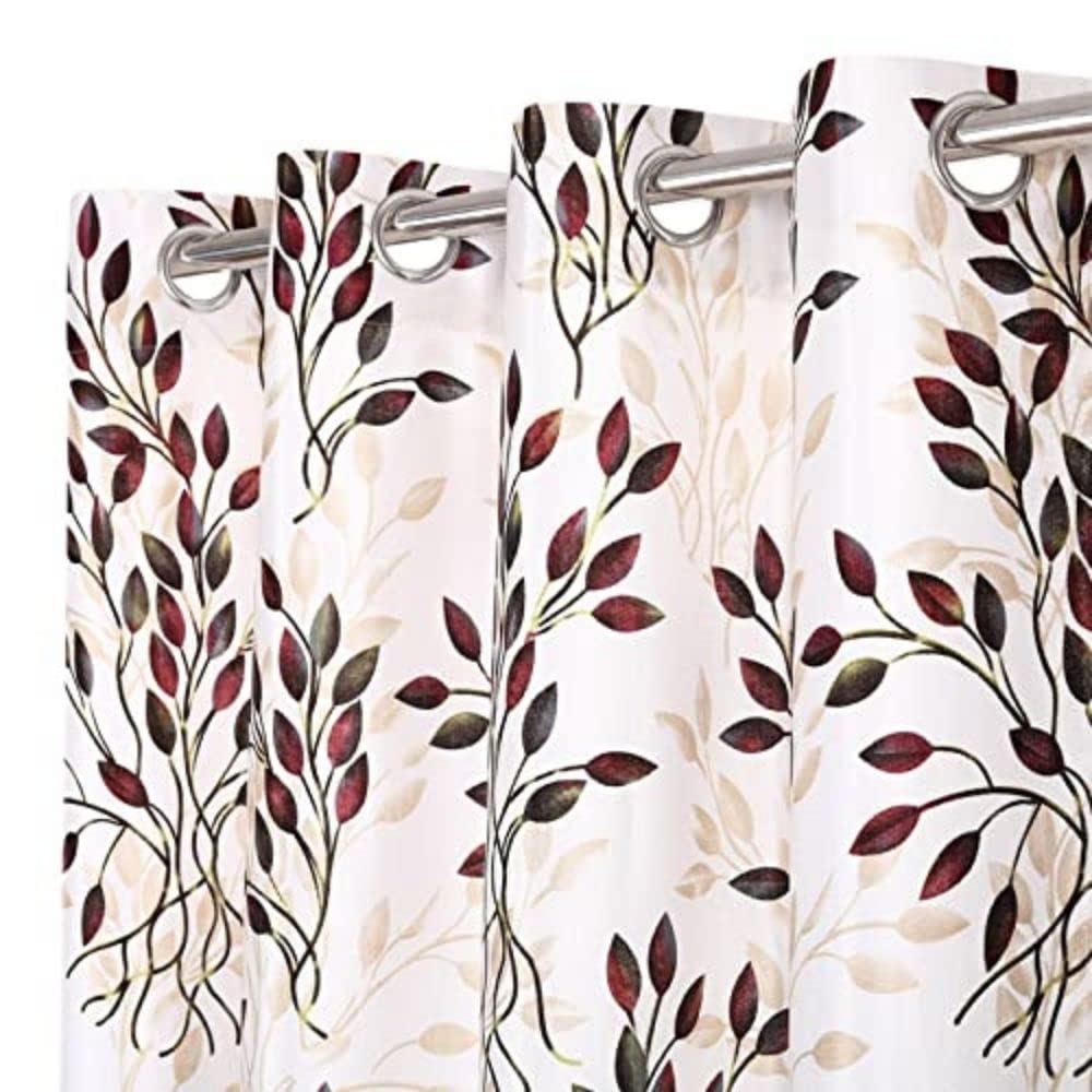 DECOROLOGY Leaf Printed Floral High Knitting Yarn Polyester Curtains | Room Darkening Premium Screens Curtains for Door | Parda for Living Room, Bedroom, Hall | Curtains 7 Feet Long Set of 1