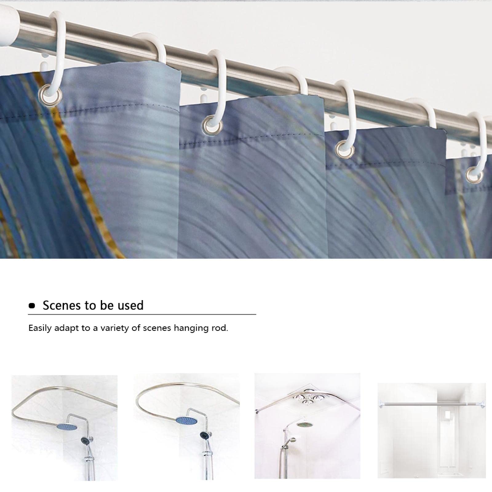 Mármol Elegante Baño Cortina de ducha Turquesa Ondulaciones Azul Oro Océano Moderno Lujo Abstracto Tela de Poliéster 12 Ganchos Decoración Impermeable 200x200 cm
