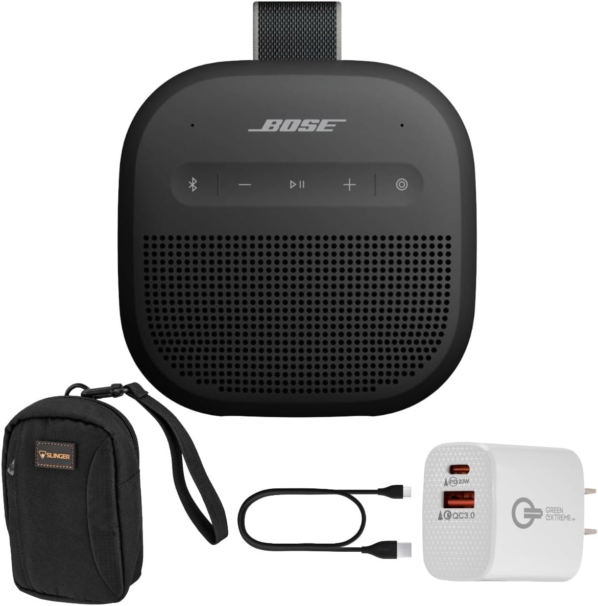 Altavoz Bluetooth SoundLink Micro de 2.ª generación, negro + estuche + cargador de pared de 20 W
