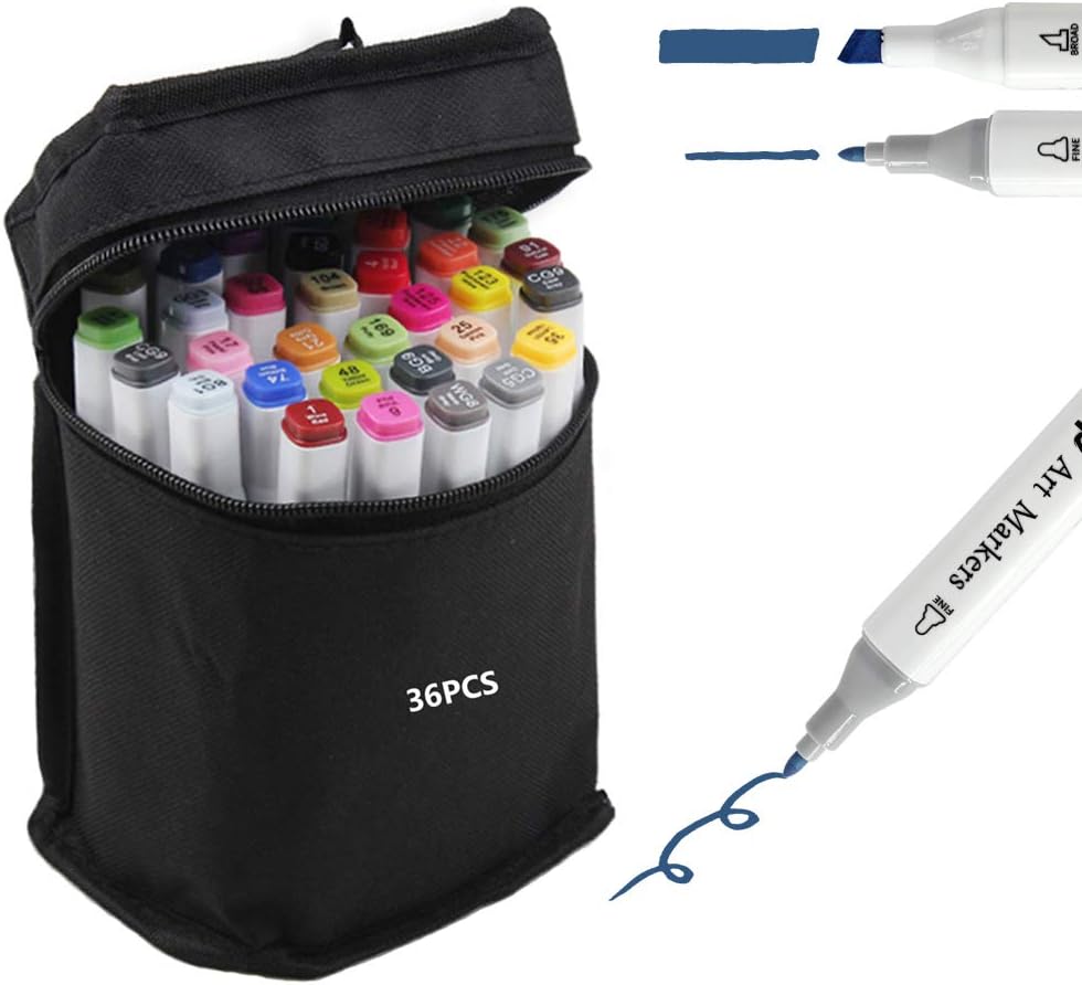 36 Colors Dual-Tip Art Marker Set for Kids Adults, Alcohol-Based Permanent Drawing Markers Professional for Adult Coloring Sketching Painting DIY (36 set)