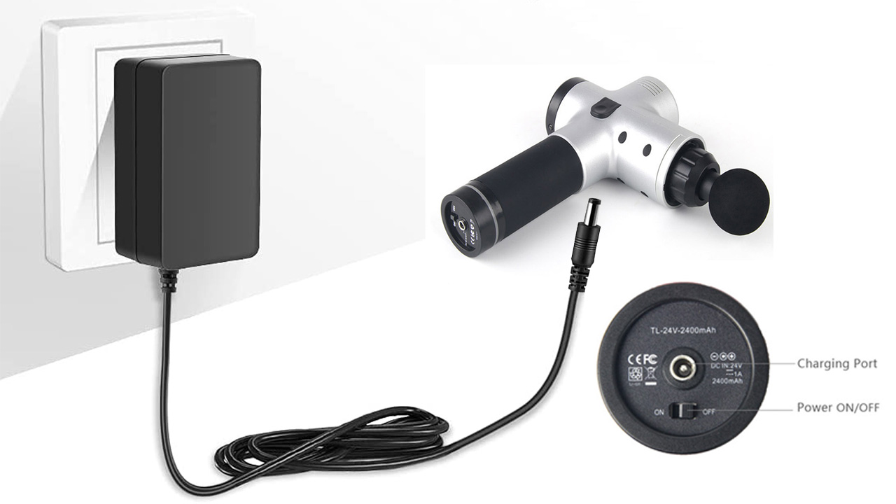 24V-25.2V Massage Gun Charger – AC/DC Adapter For Deep Tissue Massagers (3-Year Warranty, 6.6ft Cable, Over-Voltage Protection)