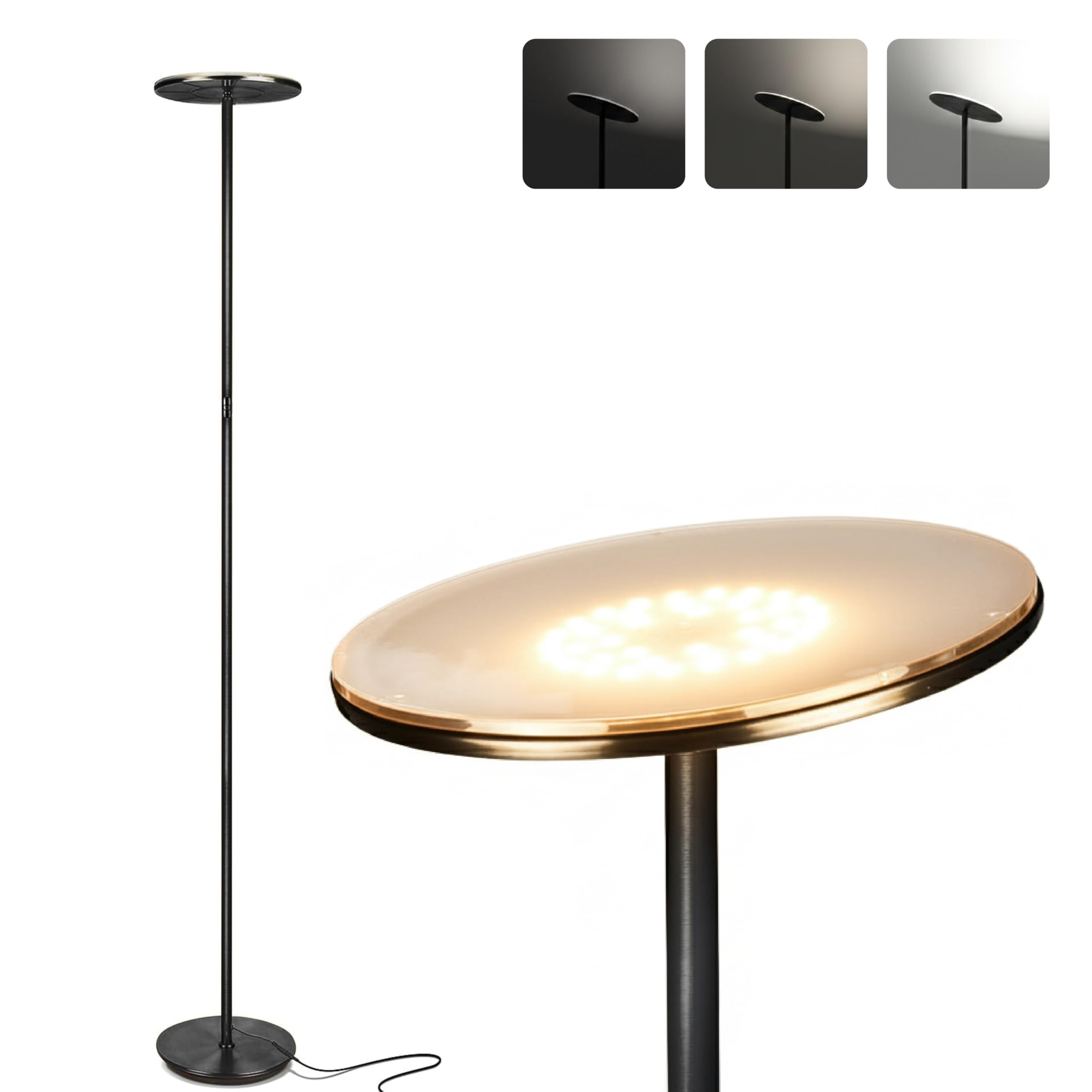 Brightech Sky LED Floor lamp, Torchiere Super Bright Floor Lamp for Living Room Decor & Office - Dimmable, Tall Standing Lamp with Warm Light for Bedroom & Reading - Bronze