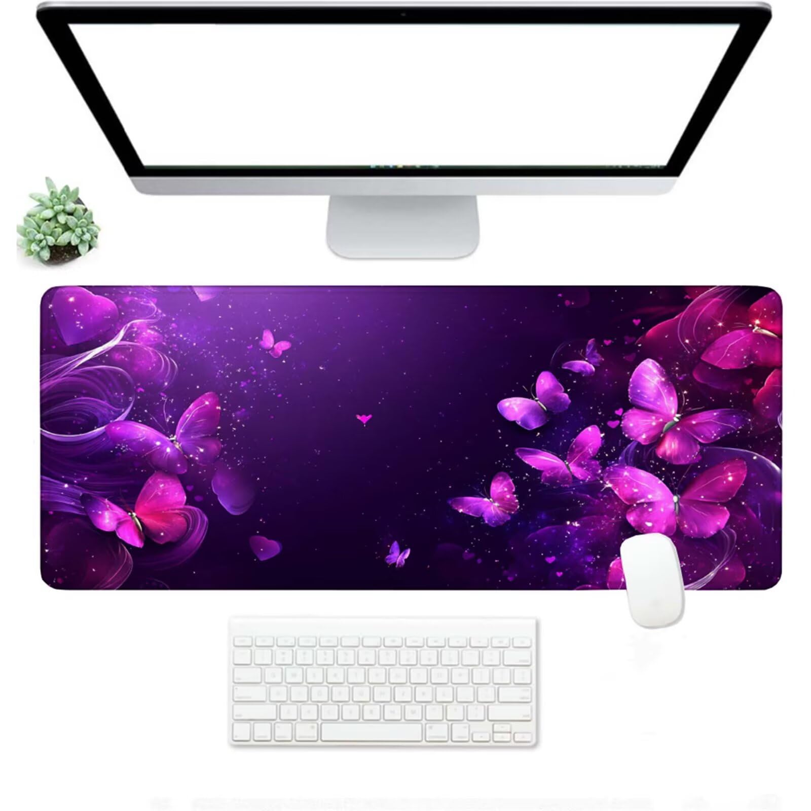 Podkładka pod mysz XXL 1200 x 600 x 3 MM, fioletowa duża podkładka pod mysz z wodoodporną i antypoślizgową podkładką motylkową pod ręką zszyte krawędzie, poprawia precyzję i szybkość dla gracza W-428