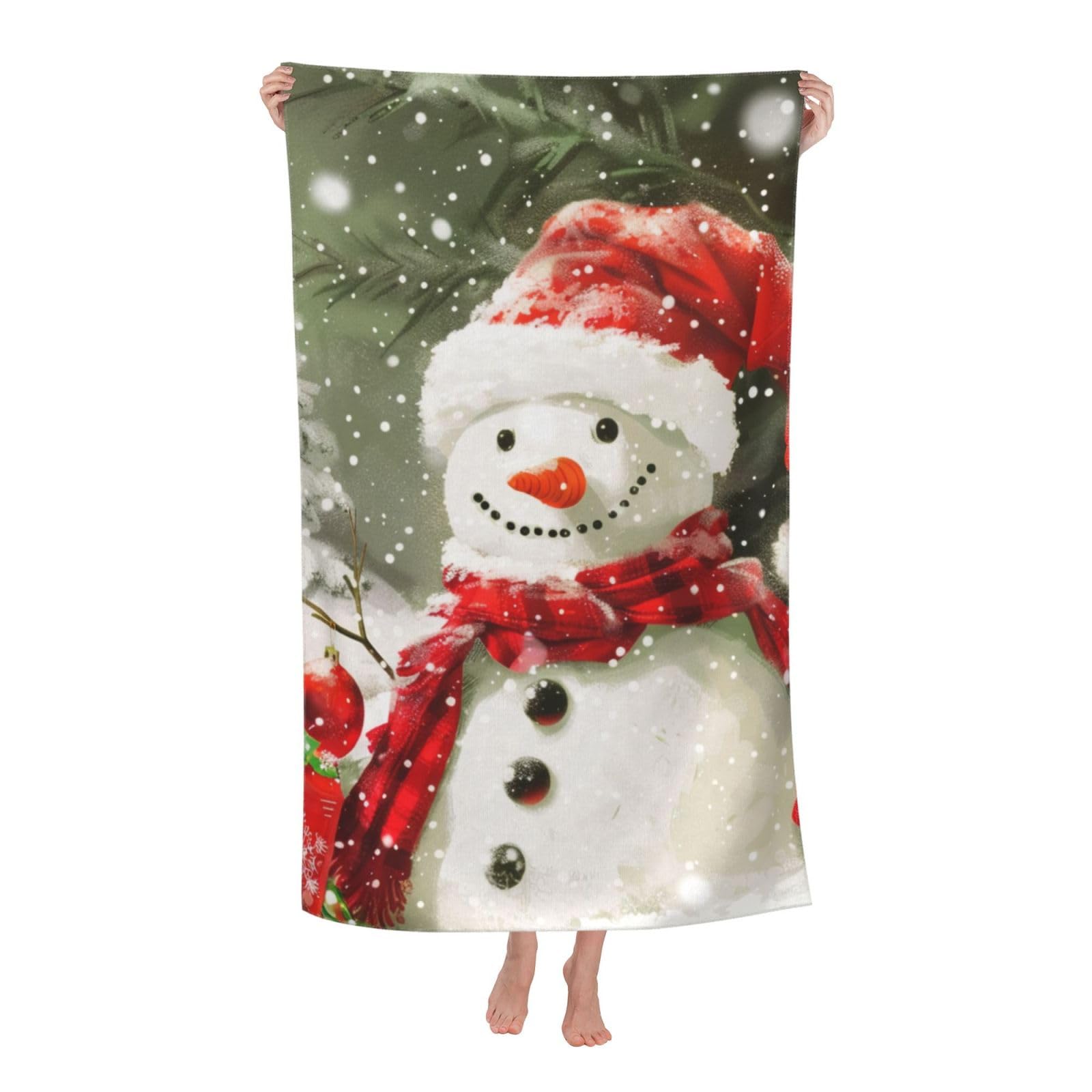 BWWHCCTI Merry Christmas With Happy Snowman Printed Quick Dry Bath Towel, Soft Microfiber Towels Fast Drying Beach Towels for Travel,Camping,Gym,Swimming,Yoga