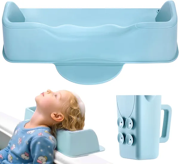 Hair Washing Station for Kids, Portable Silicone Hair Washing Basin for Sink & Bathtub, Tear-Free Shampoo Bowl with Rinse Cup,Make Wash Day Much Easier