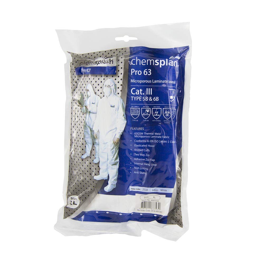 Chemsplash pro 63 microporous laminate coverall cat lll type 5b & 6b